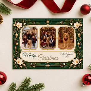 Cartes Pour Fêtes Annuelles Collage de photos de famille de Noël Emerald Magno