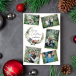 Cartes Pour Fêtes Annuelles Collage de photos de famille Foliage de Noël Wreat<br><div class="desc">Envoyez l'amour et le bonheur en cette période de vacances avec une carte de voeux de Noël avec cinq belles photos de votre famille et une couronne verte feuillue composée de cônes de pin aquarelle peints à la main,  de feuilles,  de brindilles et de baies d'hiver.</div>