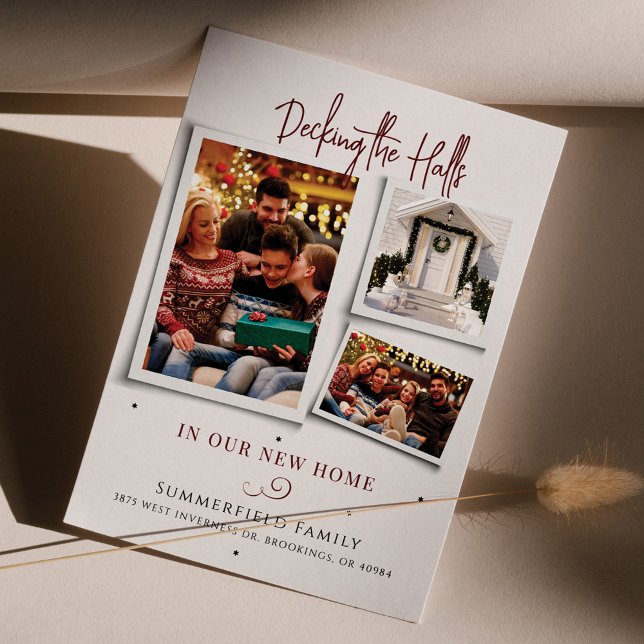 Cartes Pour Fêtes Annuelles Collage de photos de famille Nous avons déménagé N (Decking the Halls Family Photos Moving Announcement Card)