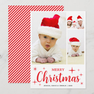 Cartes Pour Fêtes Annuelles Collage de photos de famille rouge et blanc Joyeux