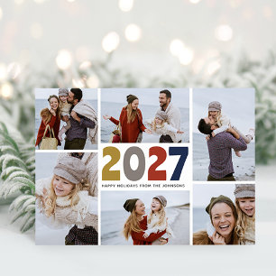 Cartes Pour Fêtes Annuelles Collage de photos de Noël 2027 de famille moderne