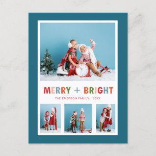 Cartes Pour Fêtes Annuelles Collage de photos de Noël Bleu Joyeux et Lumineux
