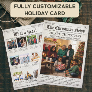 Cartes Pour Fêtes Annuelles Collage de photos de Noël de la famille du journal