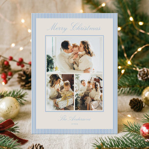 Cartes Pour Fêtes Annuelles Collage de photos de Noël élégant à rayures bleues