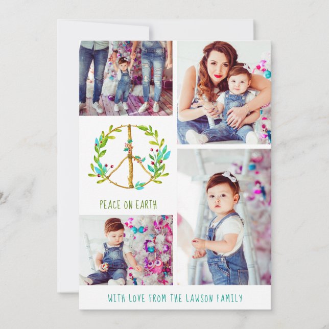 Cartes Pour Fêtes Annuelles Collage de photos de Noël | Paix sur Terre (Devant)