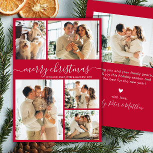Cartes Pour Fêtes Annuelles Collage de photos de Noël rouge Script Moderne 5