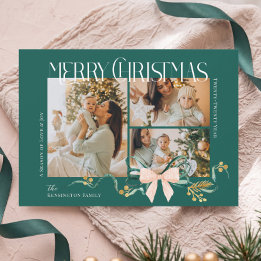 Cartes Pour Fêtes Annuelles Collage de photos de Noël Ruban vert aquarelle