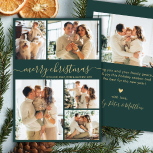 Cartes Pour Fêtes Annuelles Collage de photos de Noël vert Script Moderne 5