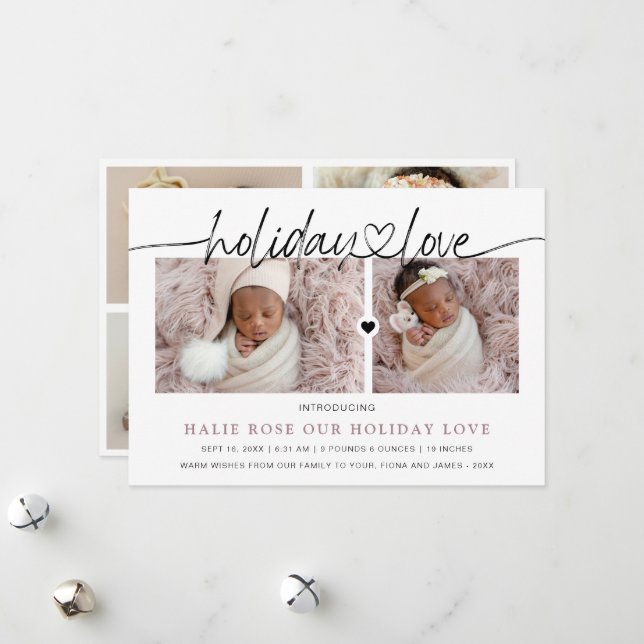 Cartes Pour Fêtes Annuelles Collage de photos du coeur de script (Devant/Arrière en situation)