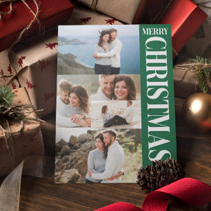 Cartes Pour Fêtes Annuelles Collage de photos élégant Vert Blanc Joyeux Noël