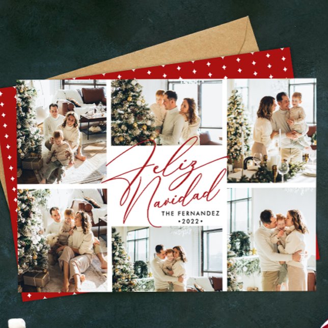 Cartes Pour Fêtes Annuelles Collage de photos en espagnol Feliz Navidad (Créateur téléchargé)