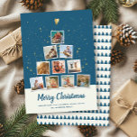 Cartes Pour Fêtes Annuelles Collage de photos Instagram moderne et amusant pou<br><div class="desc">Carte de collage de photos de vacances de style Instagram moderne et tendance avec un espace pour 10 photos de famille carrées en forme d'arbre de Noël surmonté d'un cœur doré imprimé fantaisiste. Le dos montre un motif d'arbre minimal scandinave dans un bleu marine rétro. Une police manuscrite en détresse...</div>