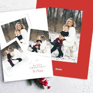 Cartes Pour Fêtes Annuelles collage de photos minimal 4+ rouge joyeux noël