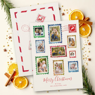 Cartes Pour Fêtes Annuelles Collage de photos Timbres Vintage Noël Fantaisiste