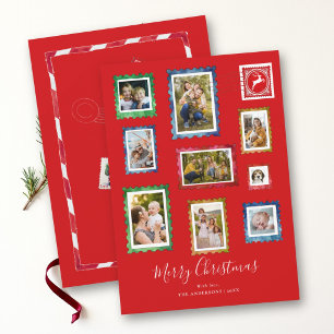Cartes Pour Fêtes Annuelles Collage de photos Timbres vintage rouges Noël en f