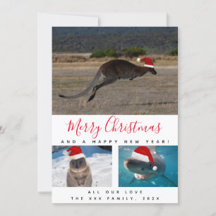 Cartes Pour Fêtes Annuelles Collage multi-photos avec écriture rouge d'animaux