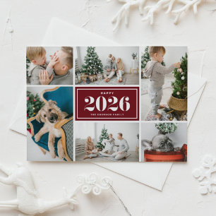 Cartes Pour Fêtes Annuelles Collage photo « Bonne année 2026 » bordeaux