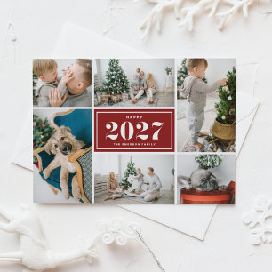 Cartes Pour Fêtes Annuelles Collage photo « Bonne année 2027 » rouge