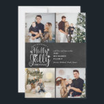 Cartes Pour Fêtes Annuelles Collage photo Chalkboard Noël Holly Jolly 4<br><div class="desc">Un élégant design de vacances de collage photo Holly Jolly 4 pour vous permettre de personnaliser avec vos photos,  message,  noms et année préférés sur un fond tableau noir. Le verso présente des flocons de neige qui tombent sur un fond tableau noir assorti. Conçu par Thisisnotme©</div>