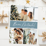 Cartes Pour Fêtes Annuelles Collage photo de Buon Natale<br><div class="desc">Cette fabuleuse carte de vacances 3 photos avec "Buon Natale!" dans une police de caractères de script moderne et votre nom de famille et année dans une police de caractères casquettes traditionnelle et nette, toutes deux en blanc sur bleu poussiéreux avec un dos assorti, est parfaite pour envoyer à votre...</div>