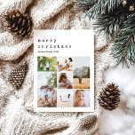 Cartes Pour Fêtes Annuelles Collage photo de famille de Noël minimaliste simpl<br><div class="desc">Ce collage de photos de famille simple et moderne Joyeuse carte postale de Noël vous permet d'ajouter vos noms, et un message sur le dos en belle typographie de machine à écrire, ainsi que de la place pour ajouter votre propre montage de photos (avec espace pour sept photos). La carte...</div>