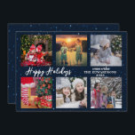 Cartes Pour Fêtes Annuelles Collage photo de famille Joyeux Fêtes Noël<br><div class="desc">Ciel bleu moderne avec étoiles et collage photo de famille Carte de script Happy Holidays. Ajoutez vos plus belles photos,  texte et nom et créez une carte de Noël très personnelle et unique.</div>