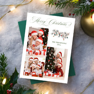 Cartes Pour Fêtes Annuelles Collage photo de famille Noël vert élégant
