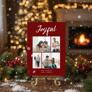 Cartes Pour Fêtes Annuelles Collage photo de famille Rustic Merry Four Rouge