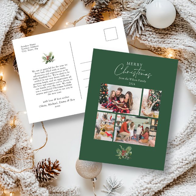 Cartes Pour Fêtes Annuelles Collage photo de feuillage à l'aquarelle pour Noël (Créateur téléchargé)