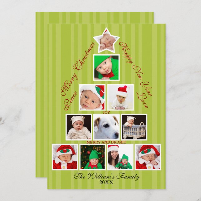 Cartes Pour Fêtes Annuelles Collage photo de l'arbre de Noël (Devant / Derrière)