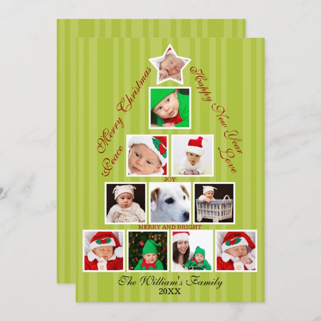 Cartes Pour Fêtes Annuelles Collage photo de l'arbre de Noël (Devant / Derrière)
