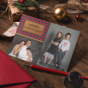 Cartes Pour Fêtes Annuelles Collage photo de Noël à carreaux en faux cuir buff