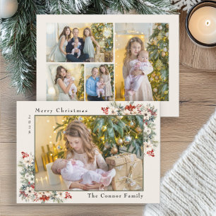 Cartes Pour Fêtes Annuelles Collage photo de Noël avec poinsettias