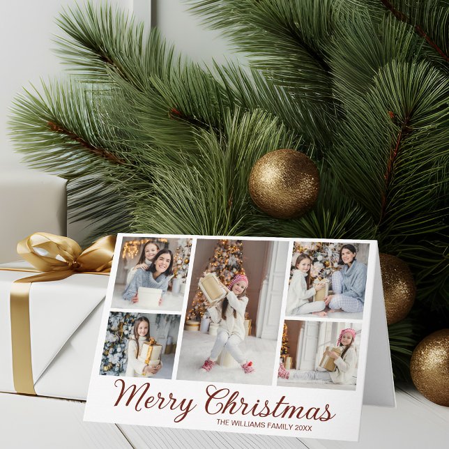 Cartes Pour Fêtes Annuelles Collage photo de Noël élégant avec écriture rouge (Créateur téléchargé)