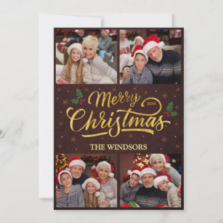 Cartes Pour Fêtes Annuelles Collage photo de Noël élégant rouge et or