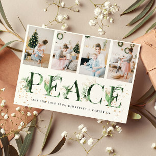 Cartes Pour Fêtes Annuelles Collage Photo de Noël FEUILLE TROPICALE & Or PAIX
