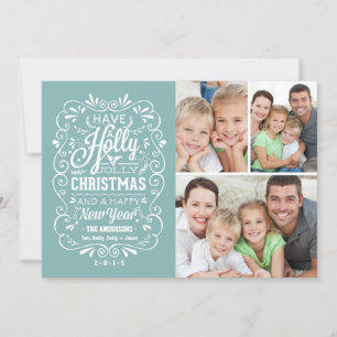 Cartes Pour Fêtes Annuelles Collage photo de Noël Holly Jolly - Bleu