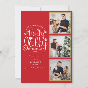 Cartes Pour Fêtes Annuelles Collage photo de Noël Holly Jolly Script 3