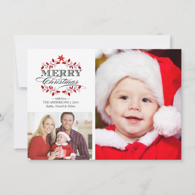 Cartes Pour Fêtes Annuelles Collage photo de Noël Holly Wreath (Devant)