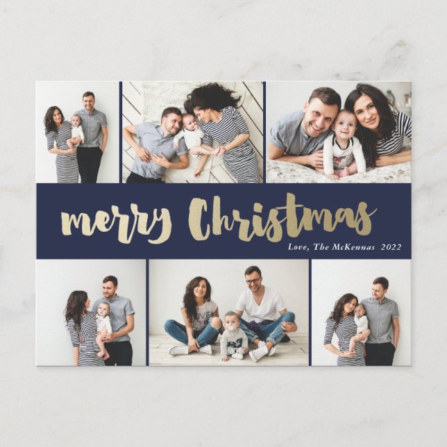 Cartes Pour Fêtes Annuelles Collage photo de Noël Joyeux d'or manuscrit (Devant)