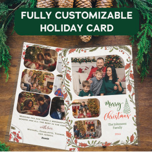 Cartes Pour Fêtes Annuelles Collage photo de Noël personnalisé, Script & Holly