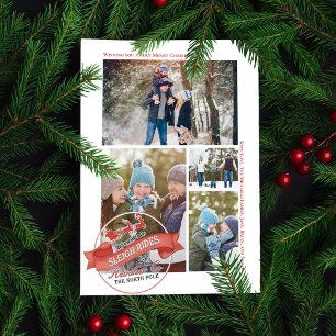 Cartes Pour Fêtes Annuelles Collage photo de promenades en traîneau rouge vint