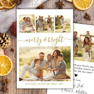 Cartes Pour Fêtes Annuelles Collage photo élégant Merry & Bright écriture Gold