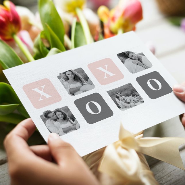 Cartes Pour Fêtes Annuelles Collage photo en couple & Pastel rose & gris XOXO (Créateur téléchargé)