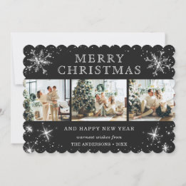 Cartes Pour Fêtes Annuelles Collage photo flocon de neige argenté noir joyeux