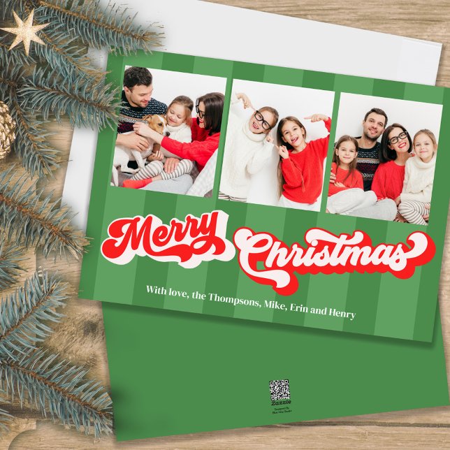 Cartes Pour Fêtes Annuelles Collage photo Green Joyer Noël (A retro vintage style holiday Christmas photo card template)