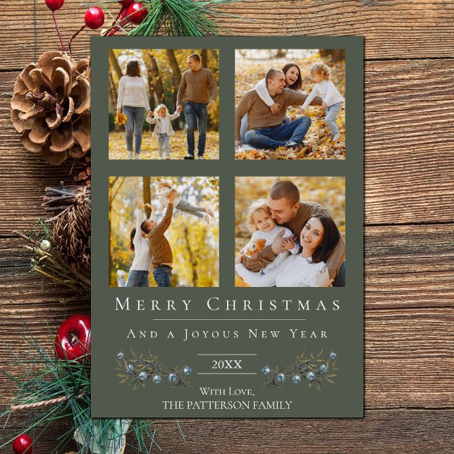 Cartes Pour Fêtes Annuelles Collage photo Jingle Bells Noël | Green (Green Jingle Bells Four Photo Christmas Holiday Card)