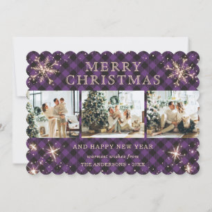 Cartes Pour Fêtes Annuelles Collage photo Jolly Purple Plaid Sparkly Snowflake
