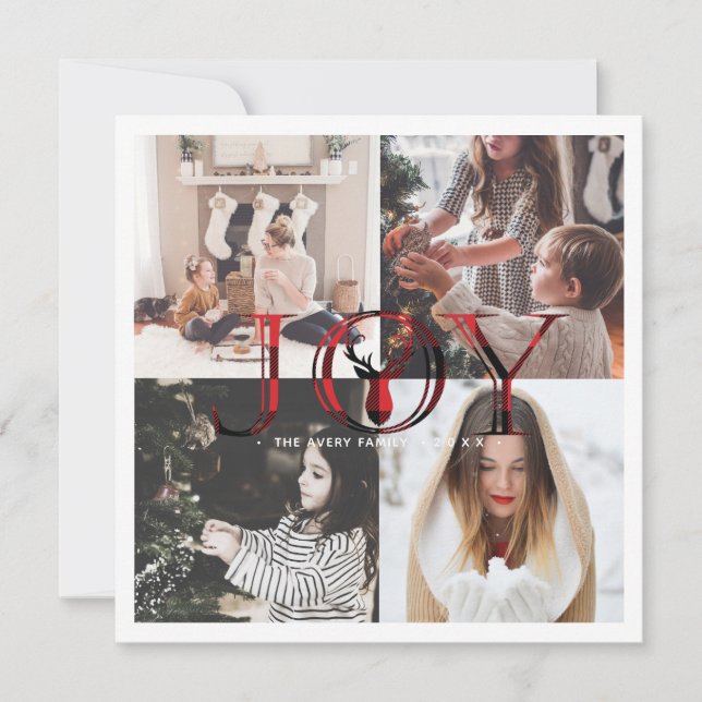 Cartes Pour Fêtes Annuelles Collage photo Joy Plaid 4 (Devant)