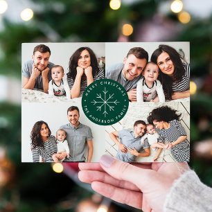 Cartes Pour Fêtes Annuelles Collage photo minimaliste Flocon de neige vert 4